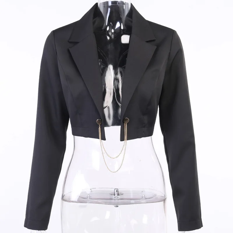 

Jane Deiune Autumn Winter Women Sexy Suit Jacket Front Chains New Chic Design Streetwear Fashion Slim Cool Outwear For Lady