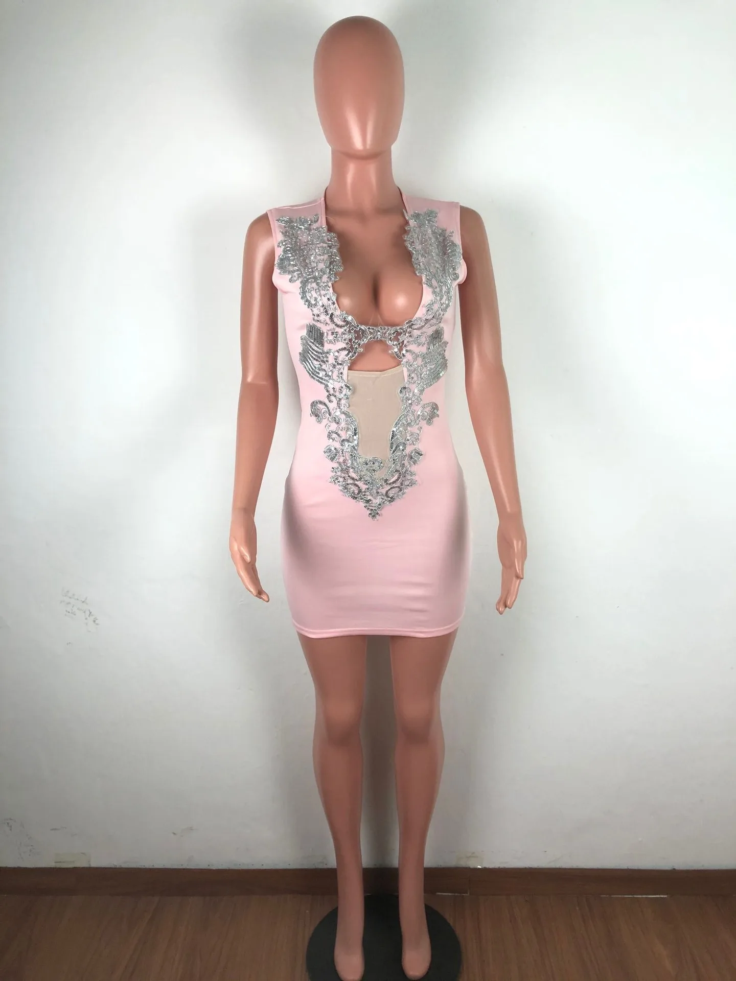 

Women's Fashion Sexy Deep V Hollow Sleeveless Tight Bandage Dress