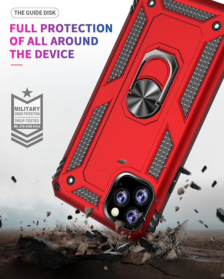 TPU PC Cover Case For iphone 11 pro max iPhone cases Adjustable Integrated 360 degree Gear Rotating Ring cover | Мобильные телефоны