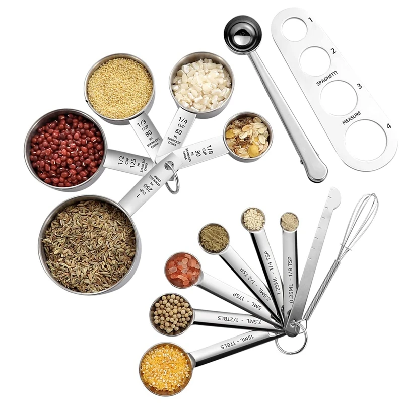 

Measuring Spoons and Measuring Cups Set,Measuring Spoons Set with Leveler Scoop/Clip Spaghetti Measurer for Baking