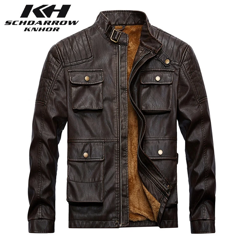 Mens Leather Jackets Men's Winter Warm Leather Jacket Men Casual Washed Motorcycle PU Leather Jacket Coat Vintage Outerwear Male