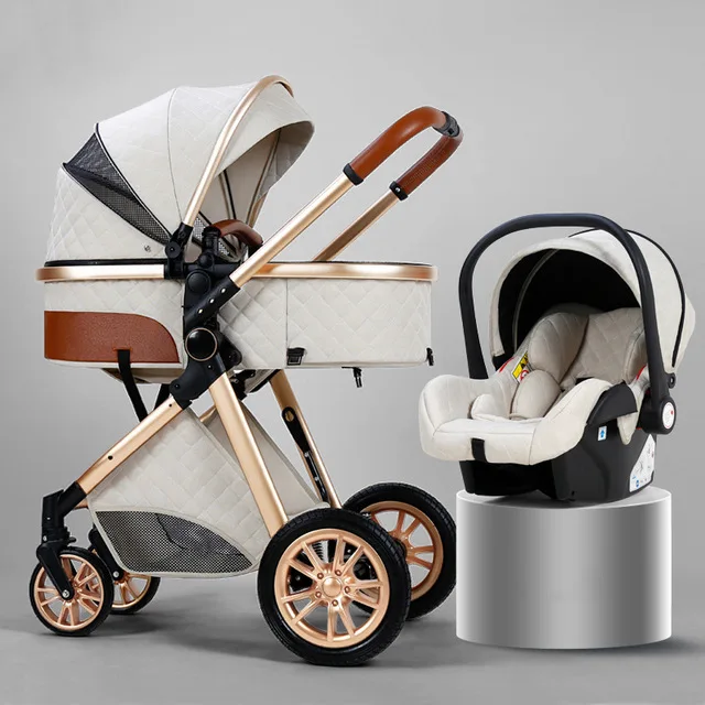 

Luxurious Baby Stroller 3 in 1 Portable Travel Baby Carriage Folding Prams High Landscape Aluminum Frame Car for Newborn Baby