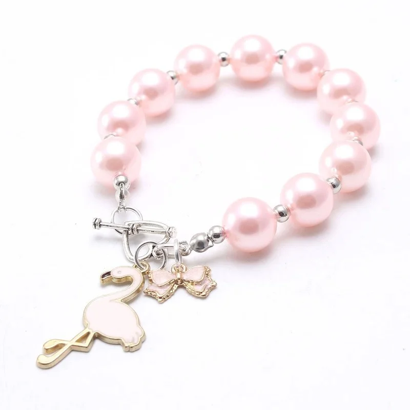 Colgante de cola de pez de aleaci&oacute;n con perlas de Color puro, pulsera de cuentas para ni&ntilde;os-0