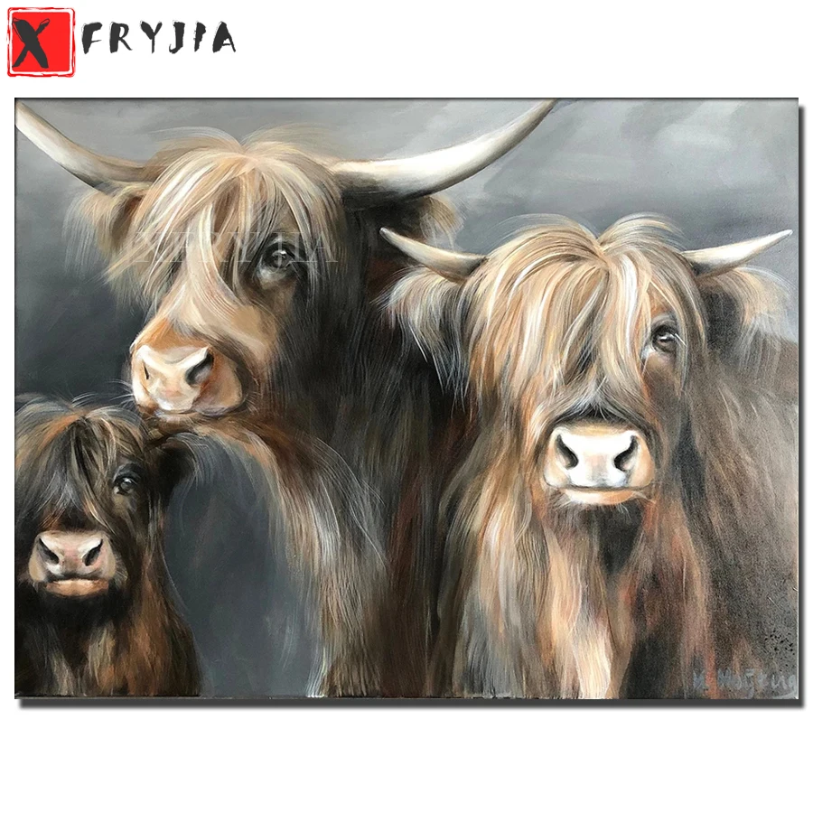 

Diamond Painting Brown Highland Cow Kits Handmade Needlework DIY Diamond Embroidery Animal yak bull Mosaic Rhinestone Picture