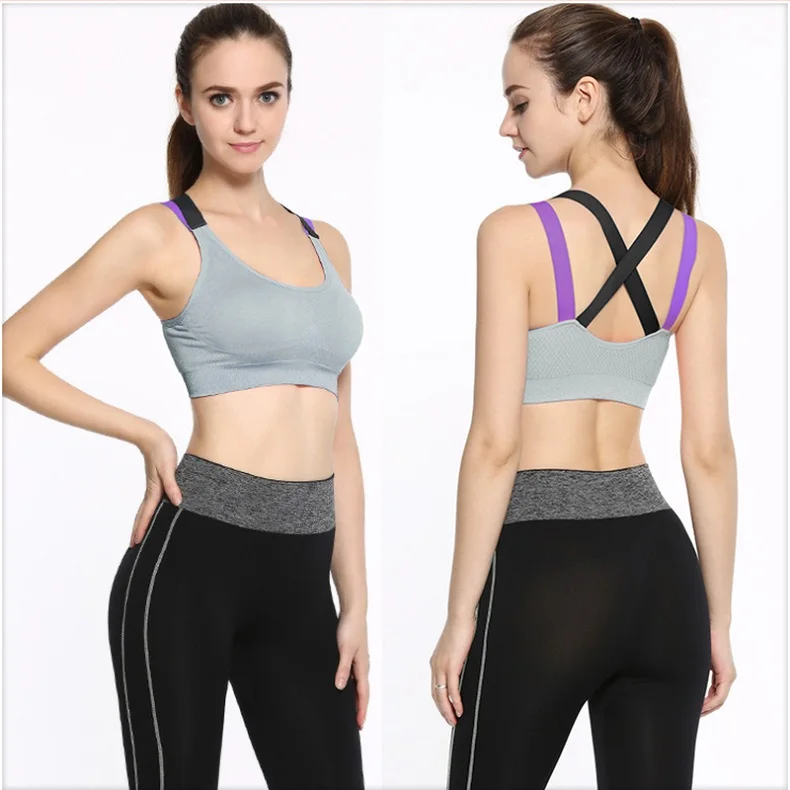 gray bra Рубашка для занятий йогой с перекрестной спинкой, сексуальный спортивный топ, топ для фитнеса, спортивная одежда для спортзала, топ для йоги, быстросохнущая футболка, спортивная майка, топ для тренировок для женщин - Цвет: gray bra