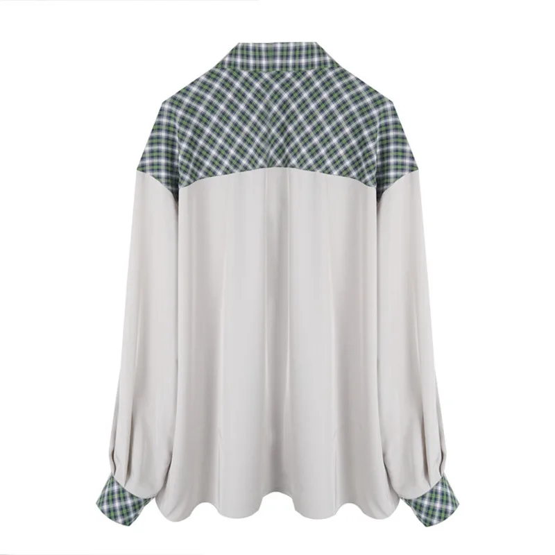 

LANMREM Women Green Contrast Pockets Blouse New Lapel Long Sleeve Loose Fit Shirt Fashion autumn winter 2F0002