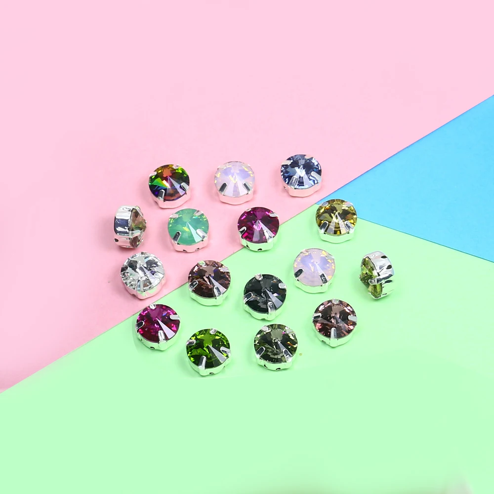 Красочные стеклянные хрустальные серебряные коготь Установка 14 мм шить на страз