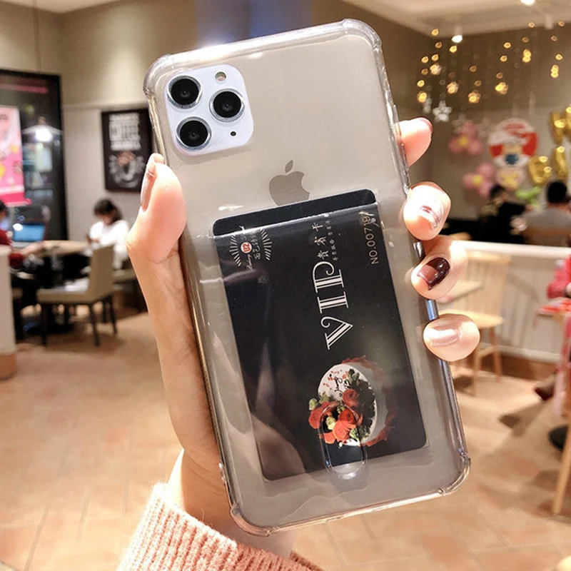 Прозрачный чехол для телефона с отделением карт iPhone 11 Pro Max XR X XS 7 8 6S Plus мягкий