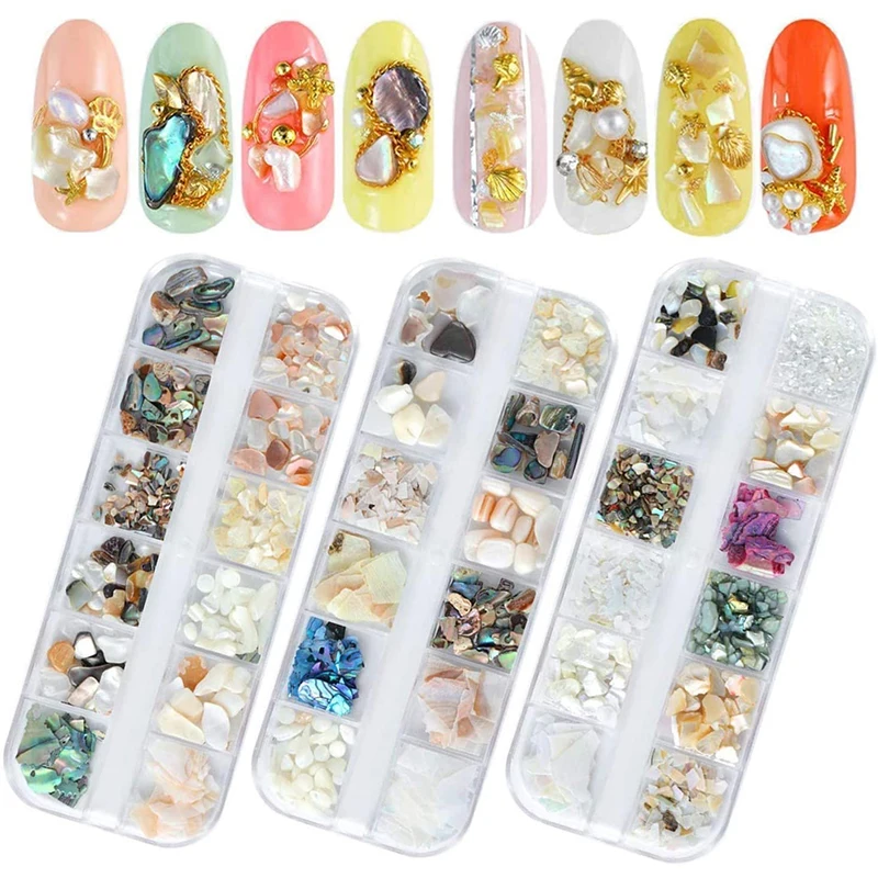 

12 Style Mixed Nail Shell Decoration Japanese Style DIY Nail Art Shell Stone Piece Jewelry Boxed Abalone Fragment