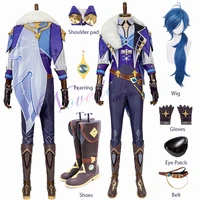 genshin impact kaeya cosplay outfit knight combat boots uniform earring wig anime game halloween party costume for men women