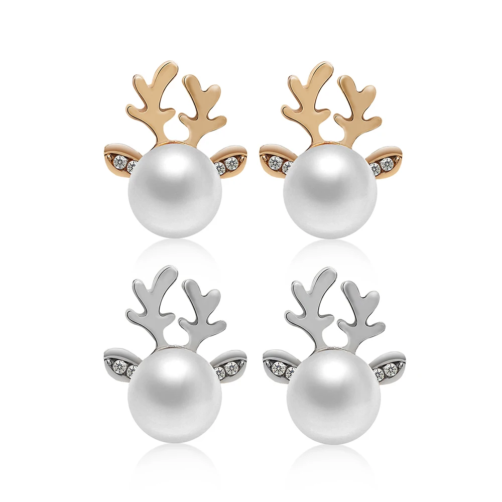 

2022 New Fashion Women Elegant Xmas Pearl Reindeer Ear Stud Women Sexy Christmas Party Pearl Deer Earrings Ear Stud Jewelry