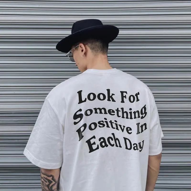 

Looking For Something Positive In Each Day Back Print Hip Hop Tshirts Unisex Summer Streetwear Tops Oversized Ins Fashion Tees