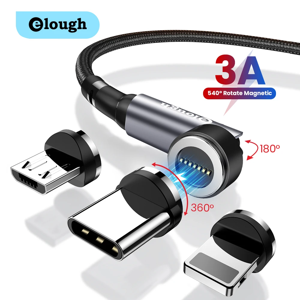 

Elough Magnetic Cable 540 Rotate Magnet Charger 3A Fast Charging For iPhone Samsung Xiaomi Micro USB Type C Cable Data Cord