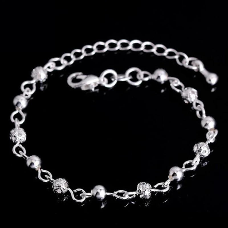 Новый Шарм полый шар ножной браслет цепочка 925 пробы Серебряный Модный маленький