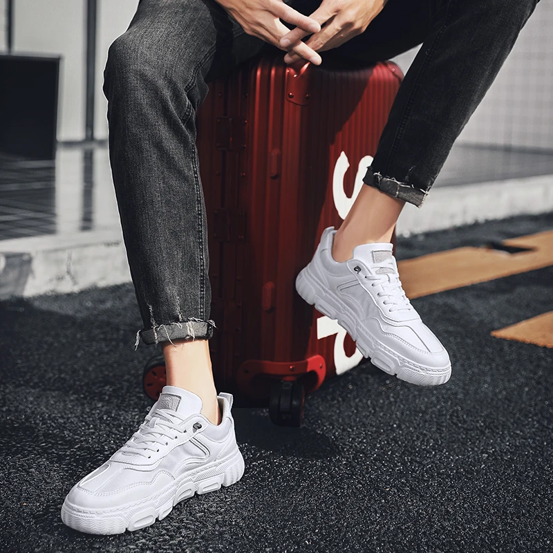 

Fashion Men Sneakers Casual Shoes Breathable Lace up Flats Shoes genuine Leather Lightweight Outdoor Shoes Men Zapatos