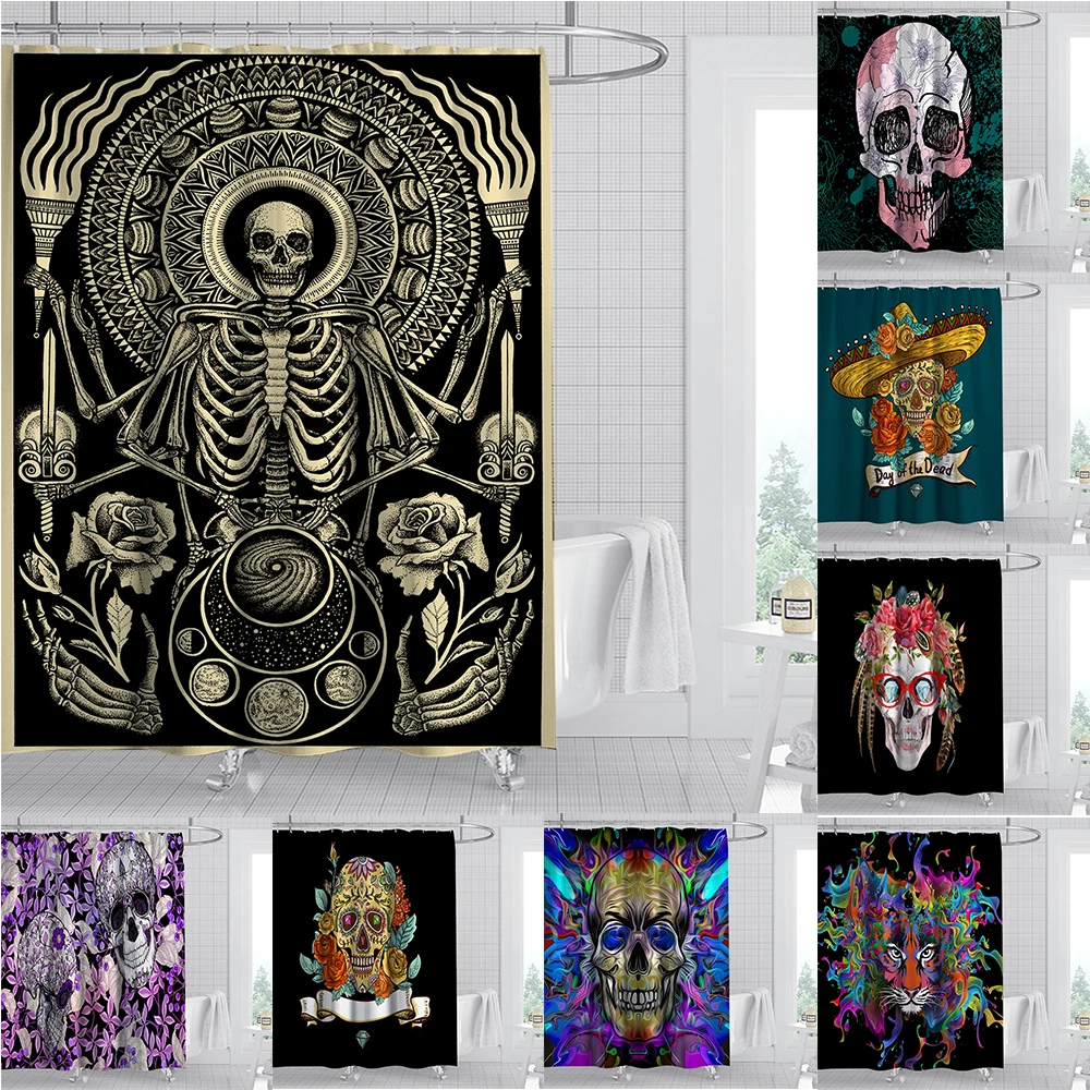 

Занавеска для душа с ужасным принтом черепа, занавеска из водонепроницаемой полиэстерной ткани для ванной комнаты с крючком