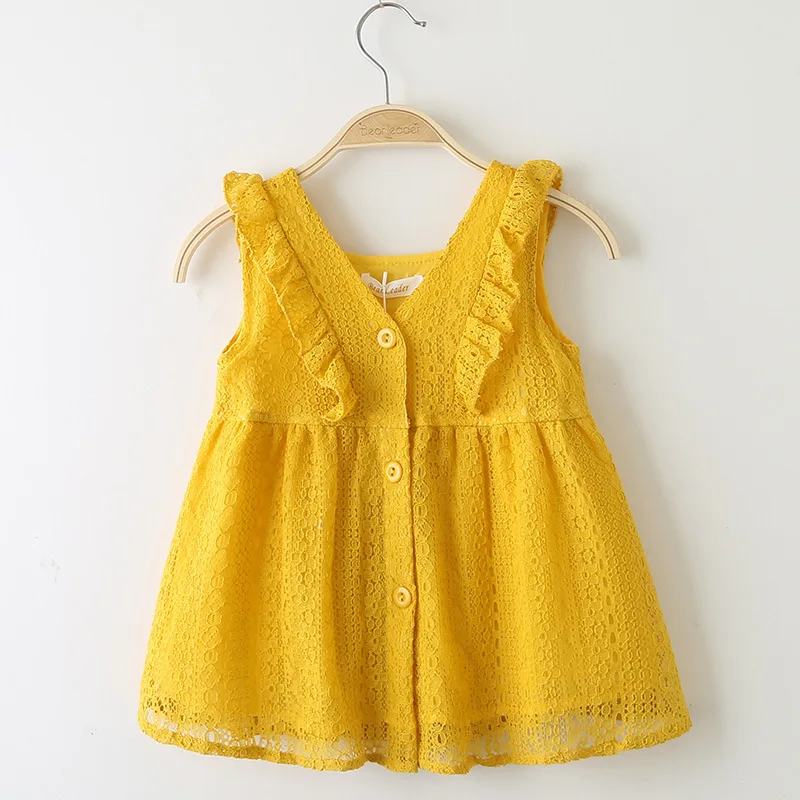 

Halilo 2020 New Arrival Lace Kids Summer Dresses Sleeveless Solid Color Princess Costume Children Clothing Girls Party Dress