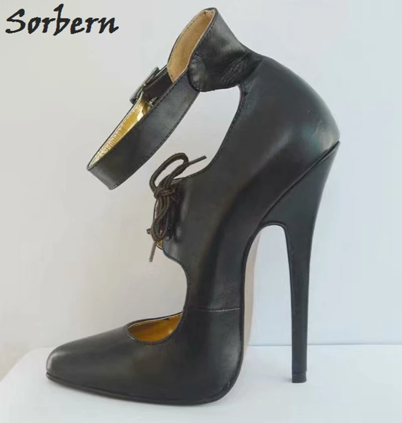 Sorbern/женские туфли-лодочки из натуральной кожи Туфли Мэри Джейн на высоком каблуке с ремешком на лодыжке; Цвет Черный; офисные женские туфли на высоком каблуке