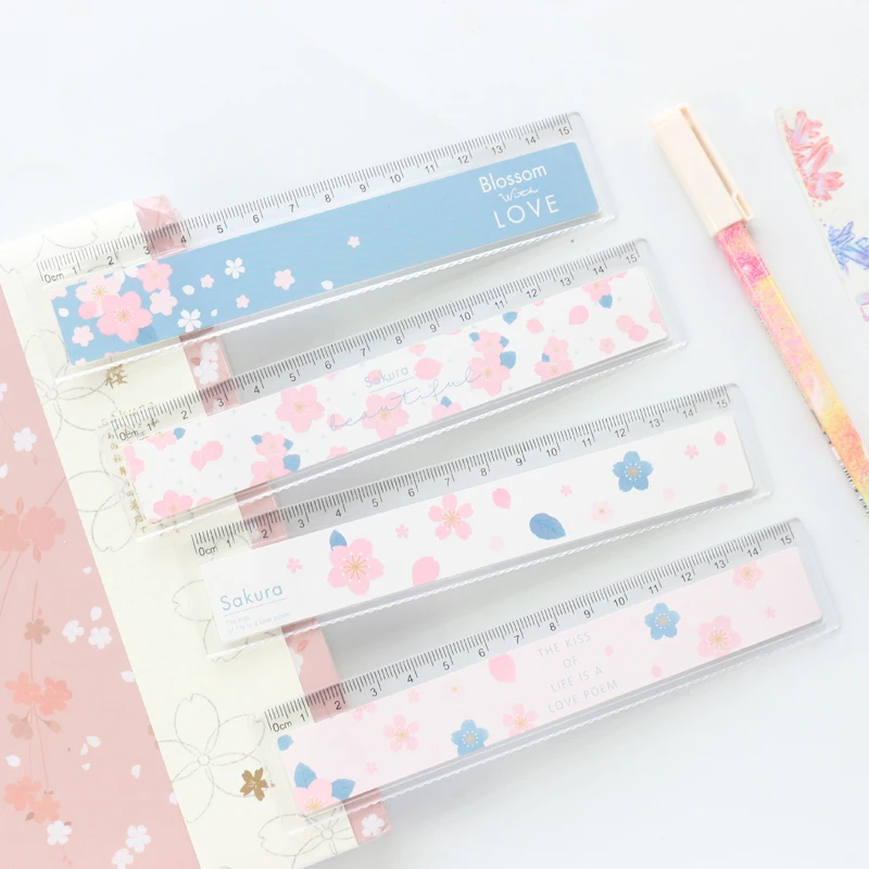 Domikee милый kawaii японский Вишневый узор школьник дети пластик прямая Линейка
