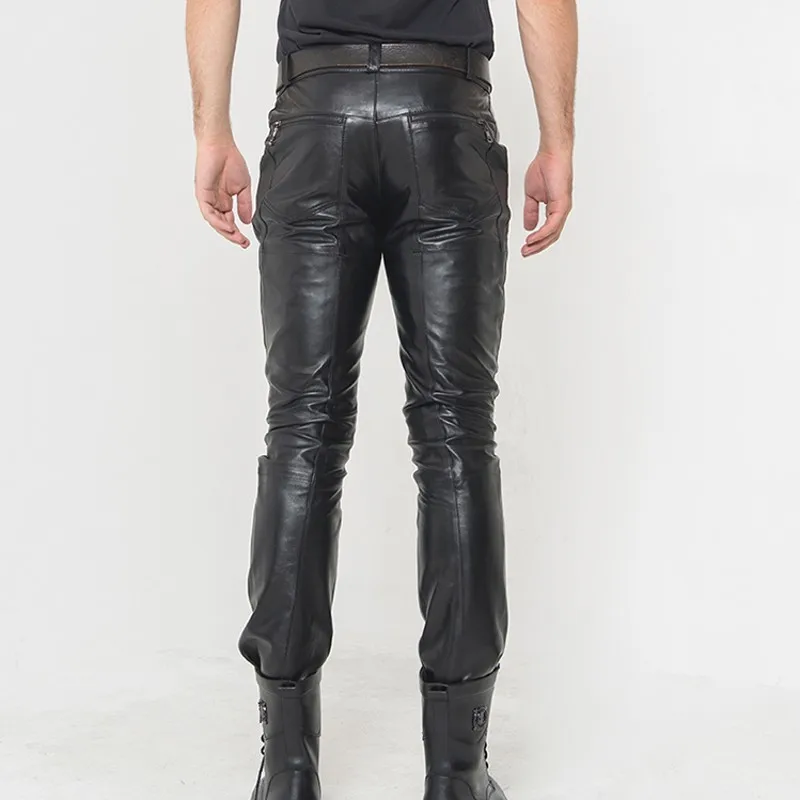 Мужские брюки из натуральной кожи осень 2020 хит модные овчины Байкерская