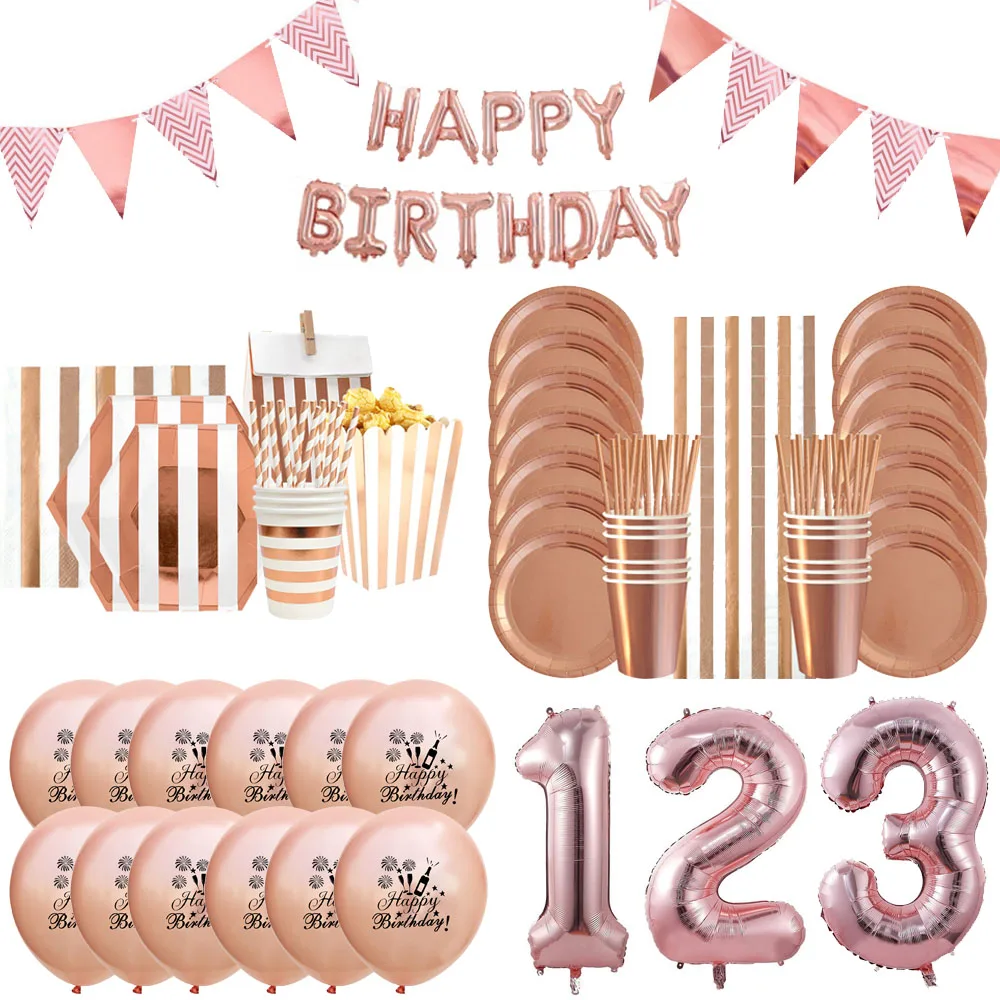 

Birthday Party Decorations Rose Gold Cake Stand Adult Birthday Party Tablecoth Napkins Anniversaire Wedding Decor Party Supplies