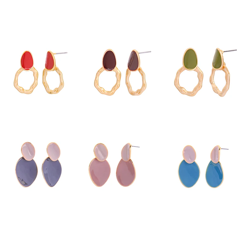 Эмаль Висячие серьги изношенный круг цвет золотой Morandi Ins гипоаллергенный