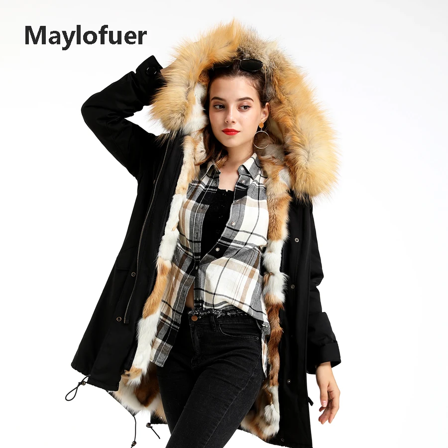 Парка Maylofuer из красного лисьего меха куртка со съемной подкладкой женские