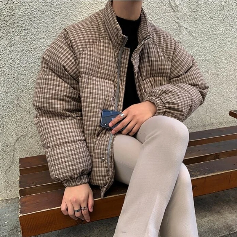 2019 зимние мужские теплые парки клетчатая одежда с хлопковой подкладкой