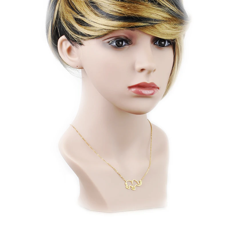 

JESSIC Stainless Steel Good Luck Elephant Outline Necklaces Pendants For Women Fashion Jewelry Collier Lucky Charm Mother Gifts