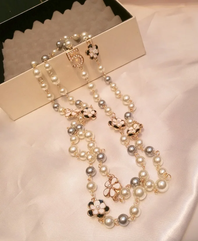 Модное Длинное жемчужное ожерелье из бусин многослойное цепочек для свитера