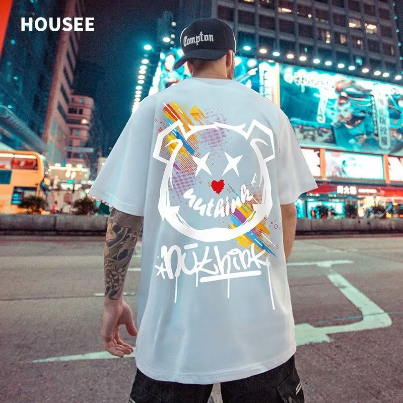 Японская брендовая футболка оверсайз с изображением радужного медведя коротким