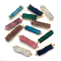 natural stone crystal pendant necklace connector double hole rectangle edge pink pendant jewelry diy bracelet accessories