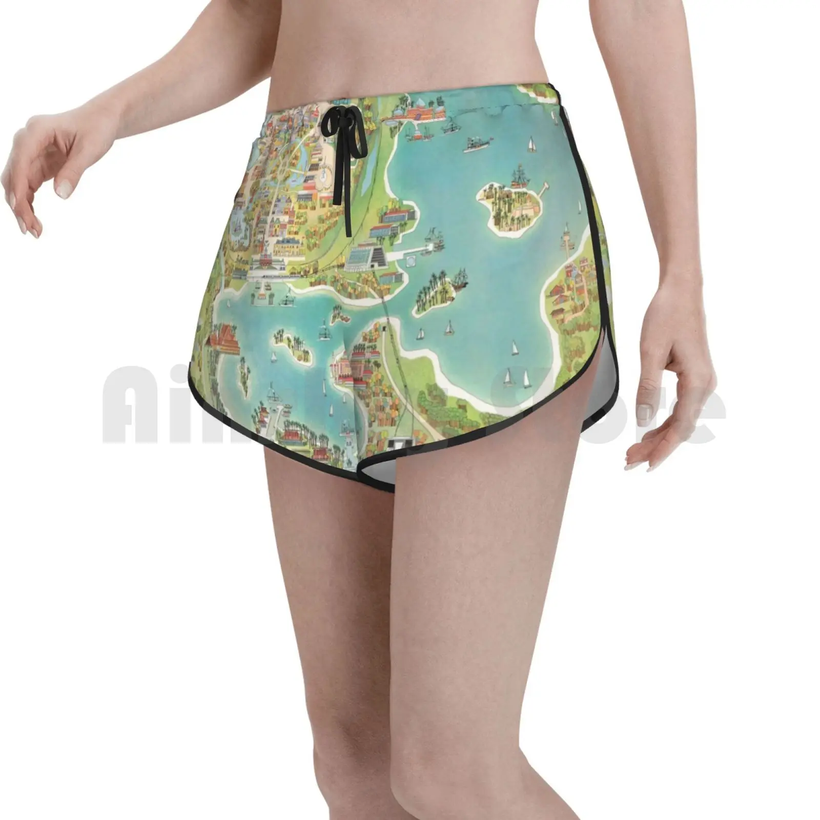 

Винтажные Шорты для плавания с изображением карты Wdw, женские пляжные шорты в стиле ретро, винтажные шорты 70s с изображением карты Wdw