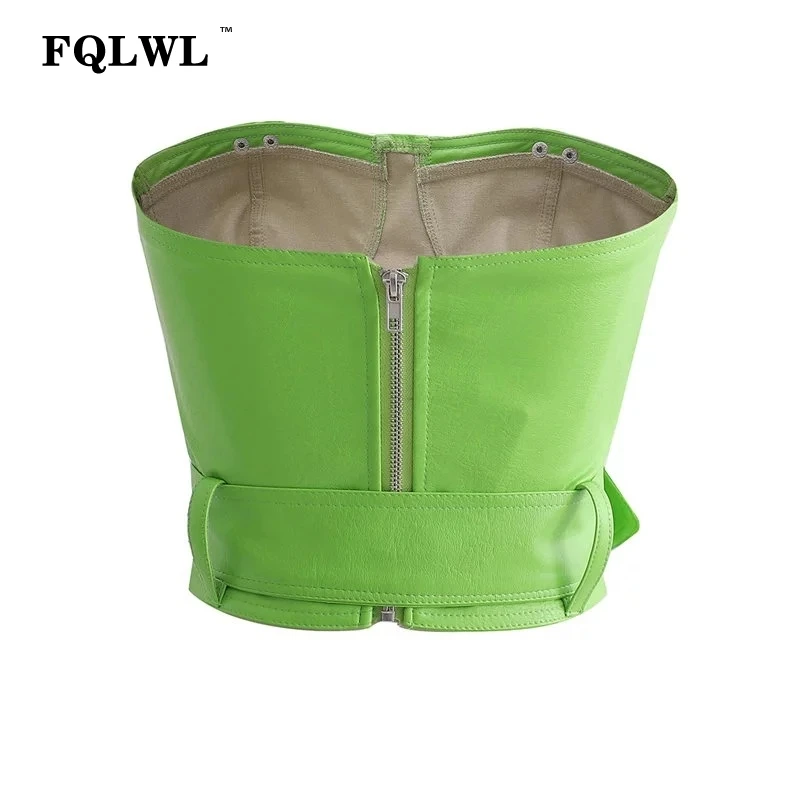 FQLWL, искусственная кожа, облегающий женский короткий топ, с поясом, открытая спина, с открытыми плечами, летняя майка, женская сексуальная, вечерние, Haut Femme, бюстье, топы