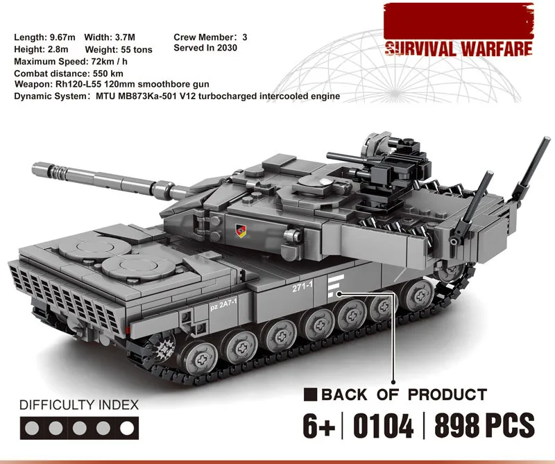 Современный военный немецкий танк Леопард чвэй а Зибен 2A7 конструктор