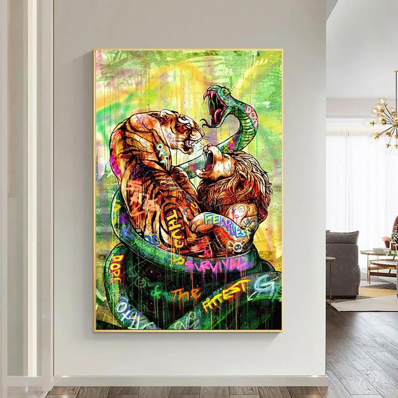 

Abstract Pop Art Canvas Painting Street Graffiti Art Wall Posters and Prints Tiger Lion Snake Wall Picture for Living Room Decor