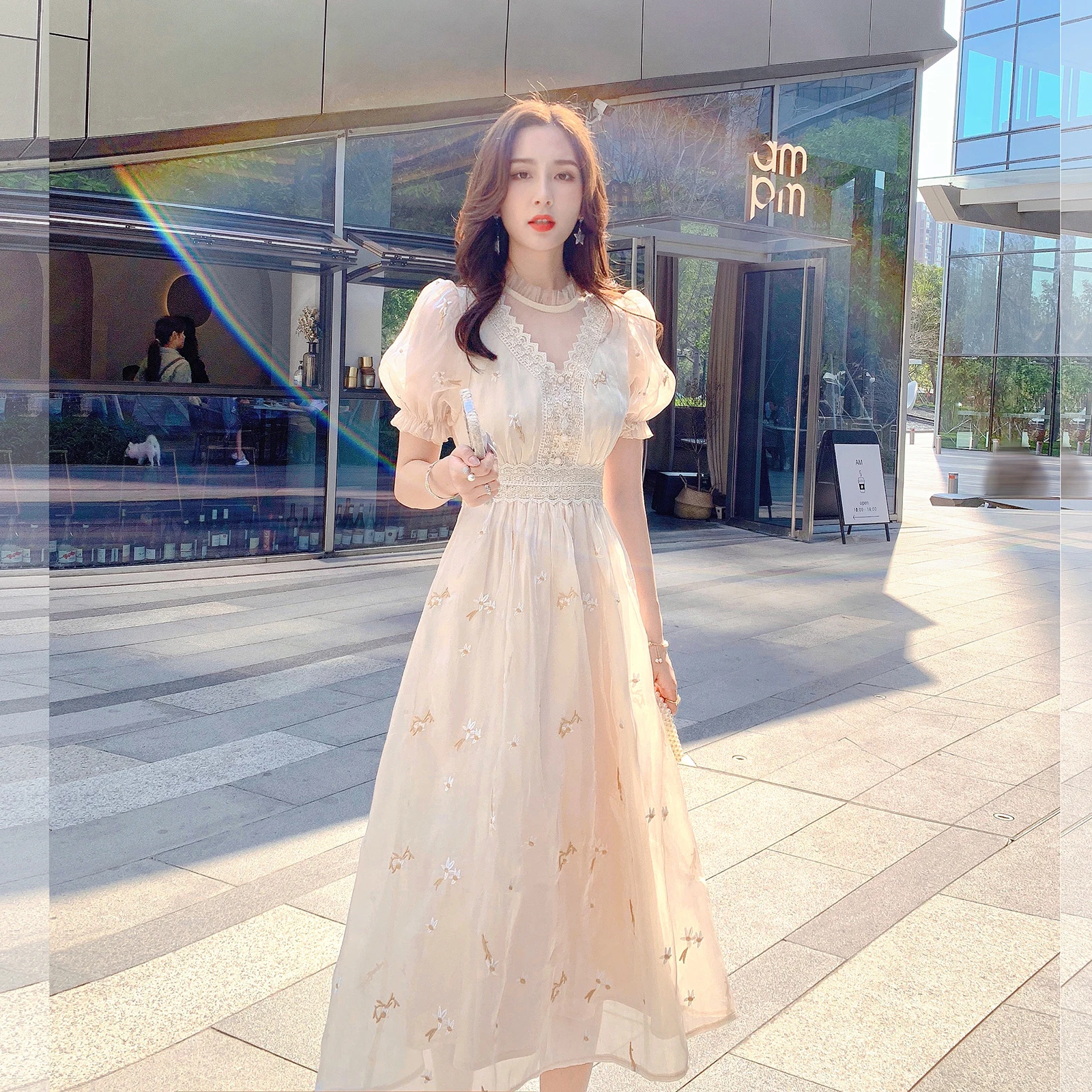 

Женское вечернее платье миди, Элегантное Длинное праздничное платье с цветочной вышивкой в Корейском стиле, пляжный сарафан в стиле бохо дл...