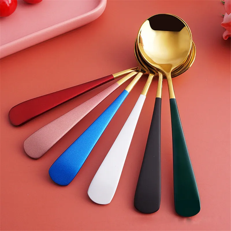 Столовая посуда 4 шт./компл. ложки цветная чайная ложка Золотая 8 цветов кофейная