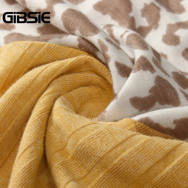 Женская трикотажная футболка с длинным рукавом круглым вырезом и леопардовым