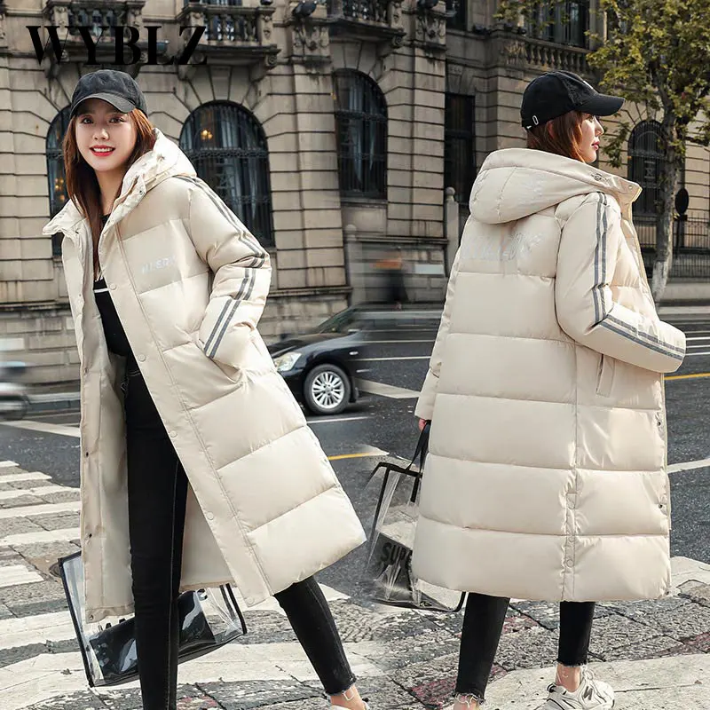 WYBLZ Women's Down Parkas Jacket Winter Leisure Medium Length Parka 2021 Korean Fashion British Letter Printed Padded Coat Femme
