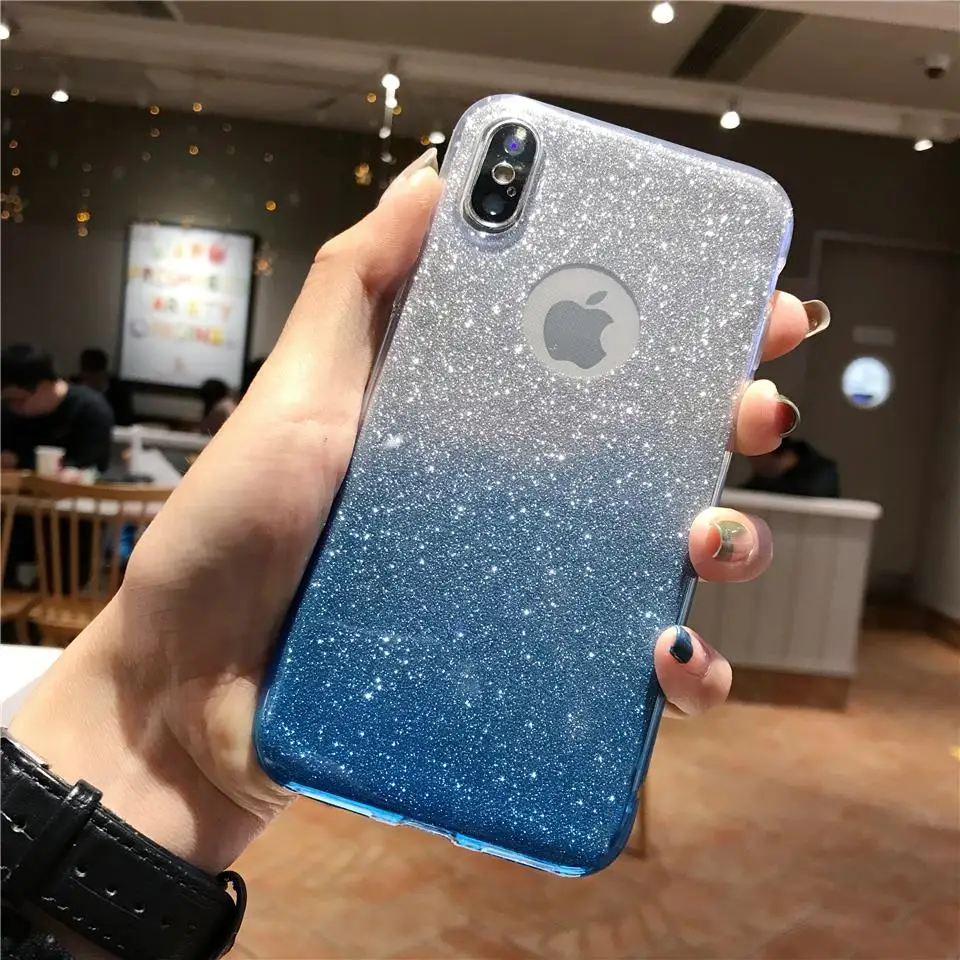 Glitter 2 in 1 Gradient Case For iphone XS MAX SE 6S 7 8 Plus Cover TPU Silicone Soft Back for X XR 11 Pro |
