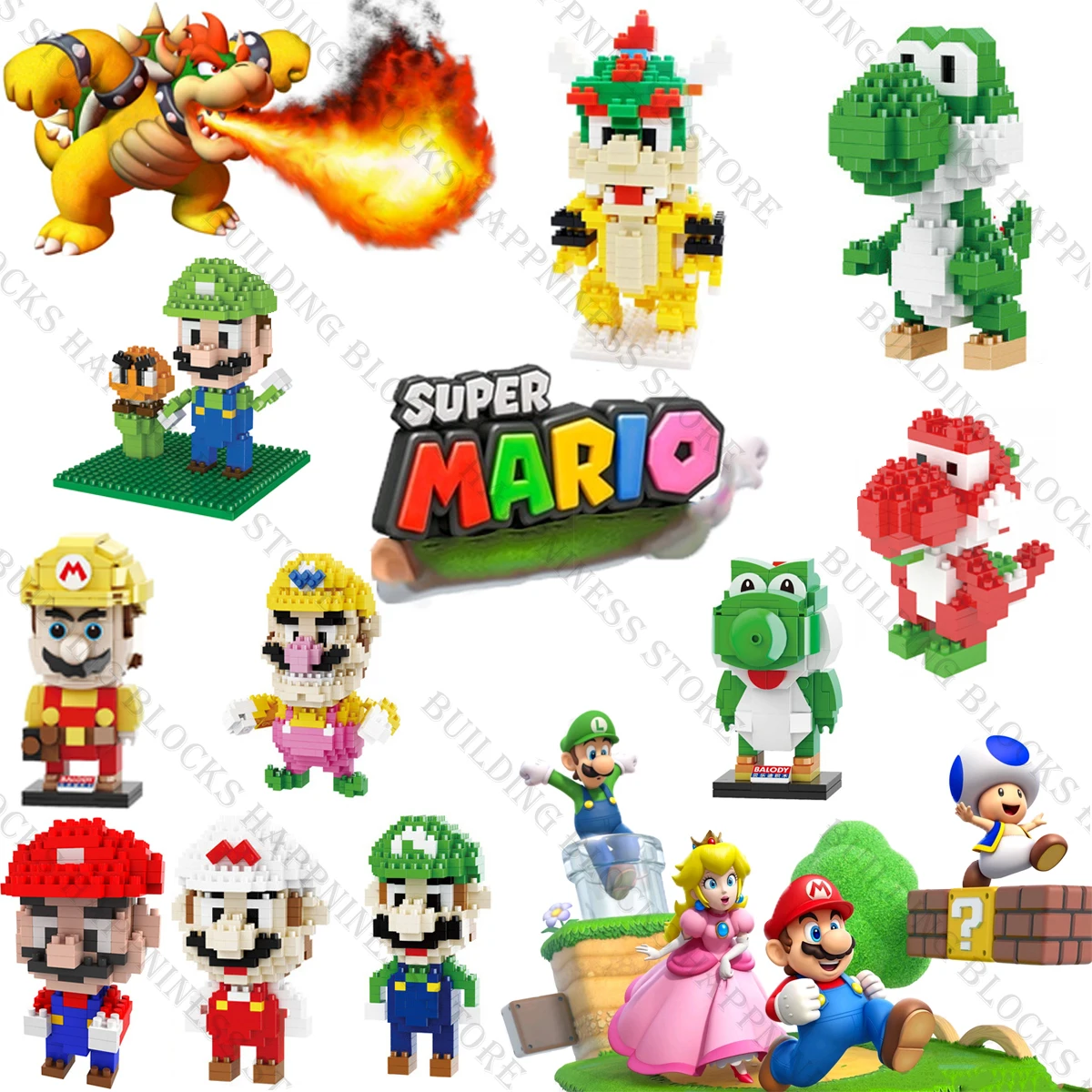 

Super Mario Series Building Block Toys Mario Bros Micro Bricks Funny Action Figures Model Mini Education Assembled Doll Gifts