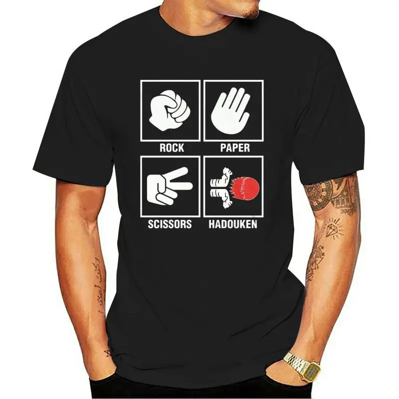 

Rock Paper Scissors Hadouken Funny Mens Unisex T-shirt Stylish Custom Tee Shirt T-shirt Diy Prited Tee Shirt For Women Men