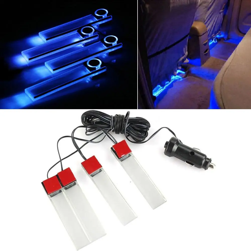 

12V 4LED Car Auto Interior Atmosphere Lights Floor Decoration Lamp Light Blue