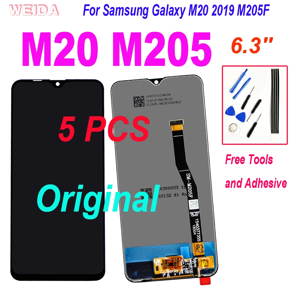 

5 шт. оригинальный 6,3 ''для Samsung Galaxy M20 2019 M205F ЖК-дисплей сенсорный экран дигитайзер в сборе Замена для M20 LCD