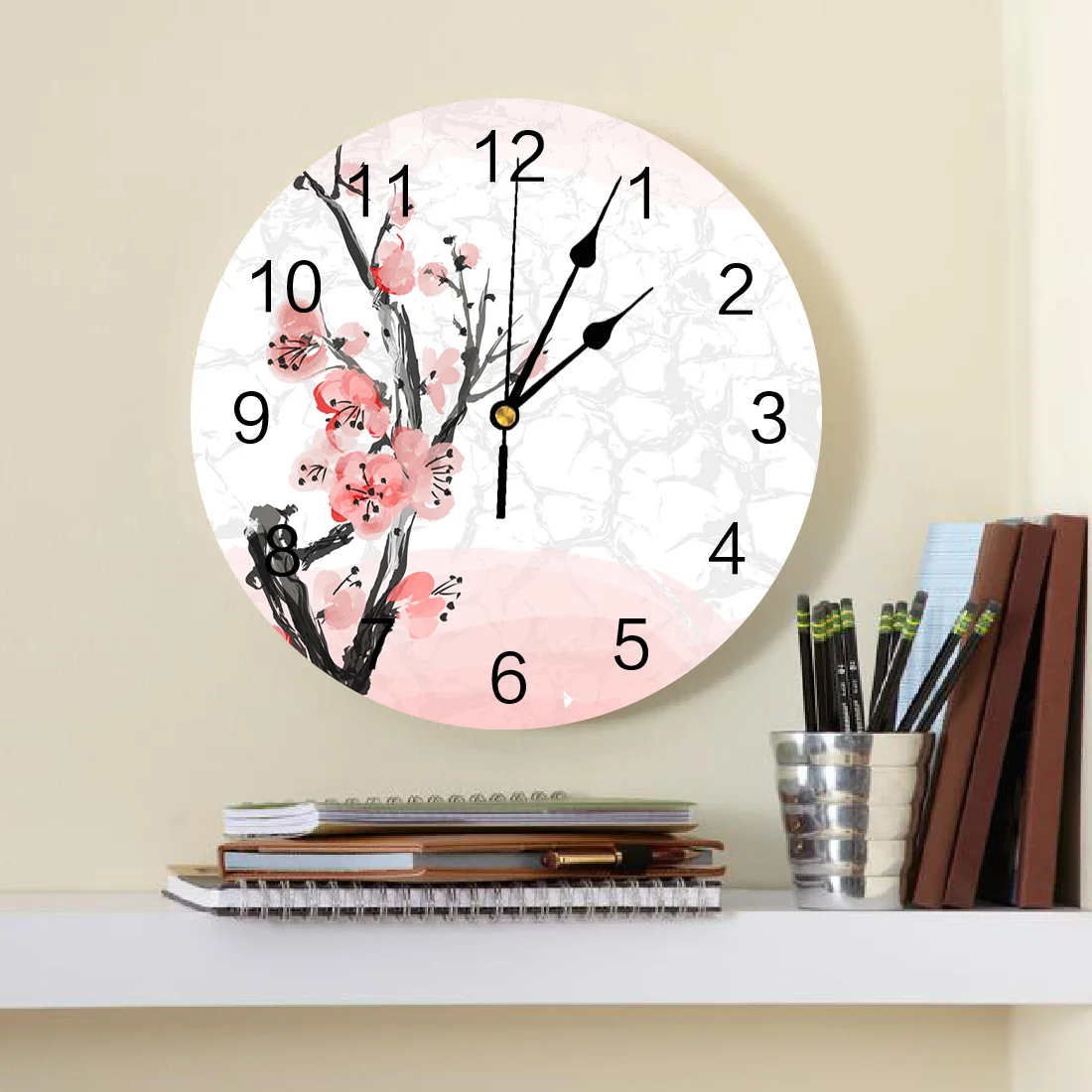 Настенные часы из ПВХ с изображением розовой вишни цветочным принтом