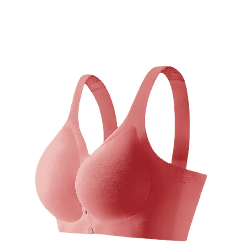 Sujetador de lactancia para mujeres embarazadas, ropa interior de talla grande, sin costuras, con bot&oacute;n frontal para dormir, sin rastro-5