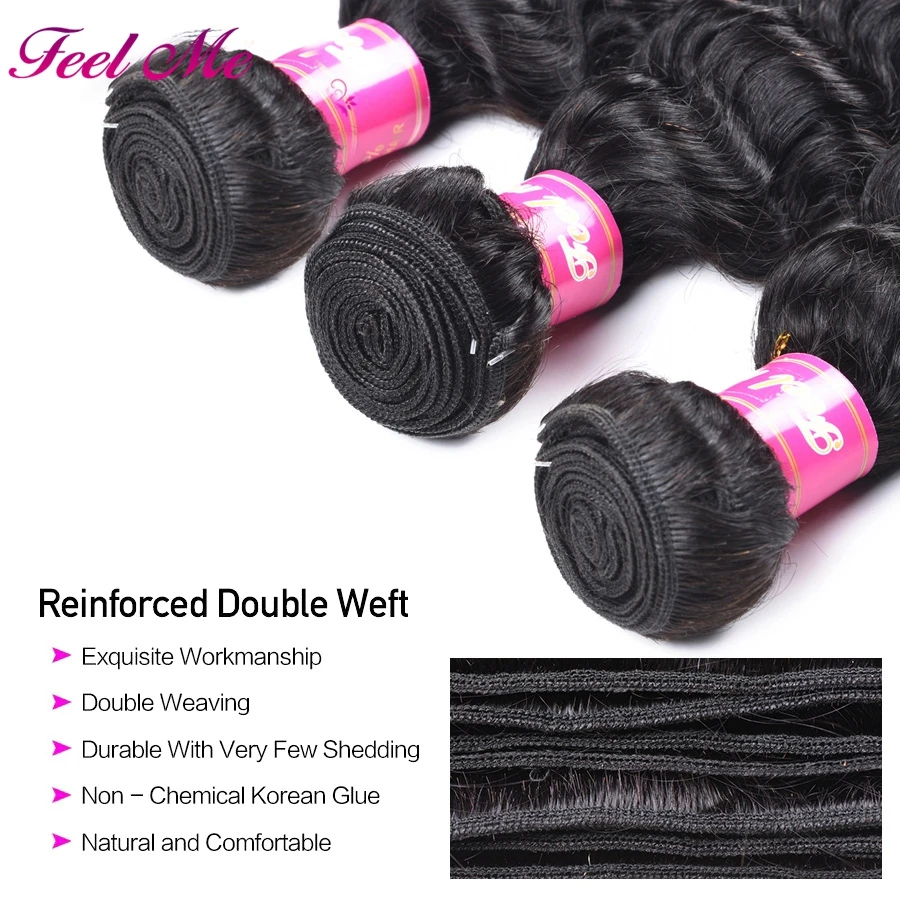 FEEL ME волосы Малайзии глубокая волна пряди натуральные кудрявые пучки волос