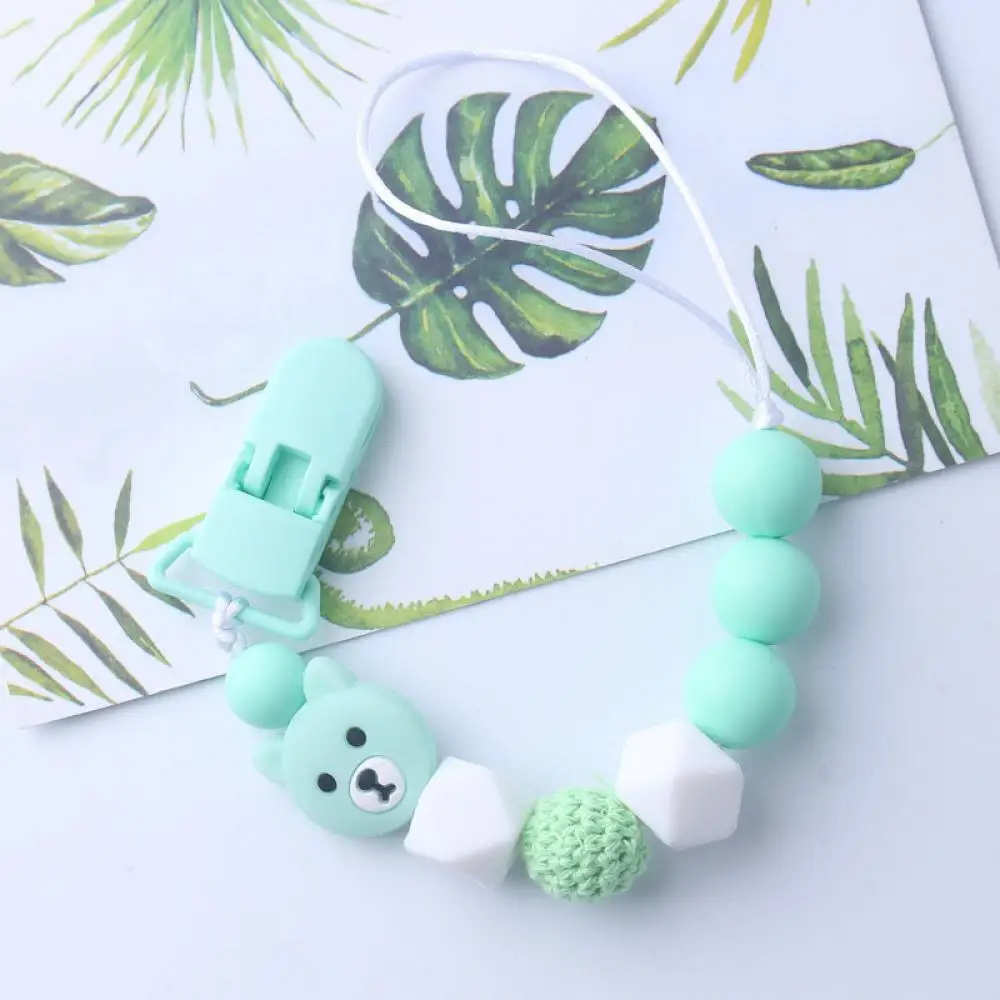 

Baby Toy Silicone Nipple Clip Chewing Music Pacifier Chain Cute Bear Pendant Beads Clip Chain Baby Pacifier Anti-dropping Chain