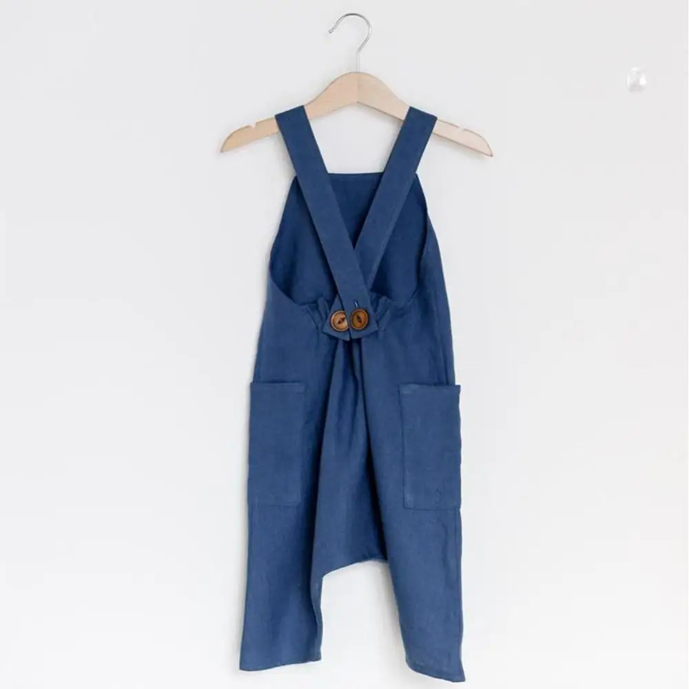 Летняя детская одежда льняные ремни комбинезоны для девочек с пуговицами